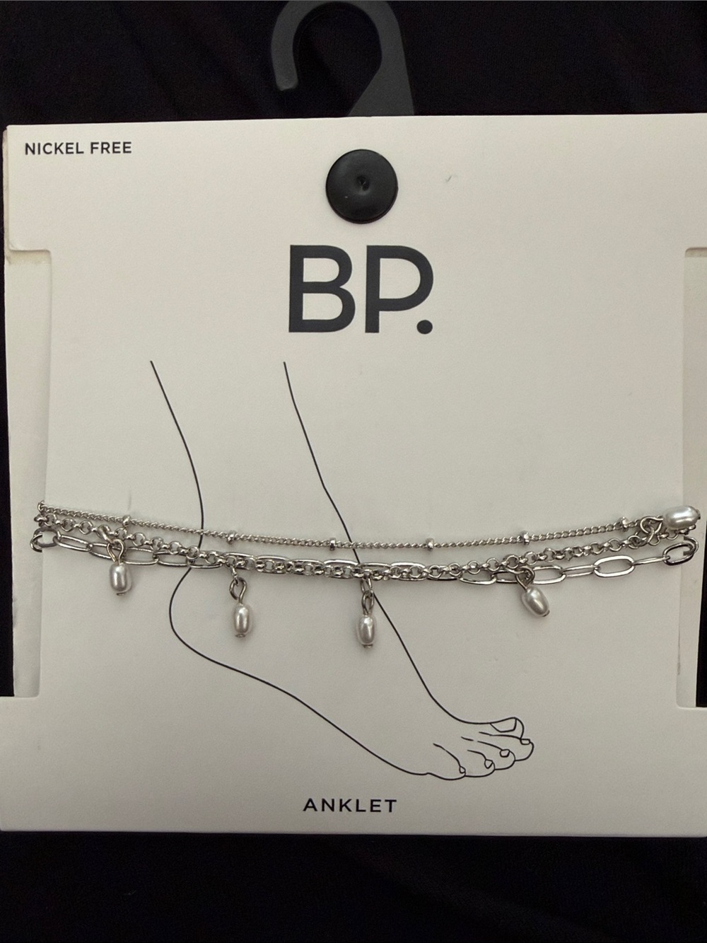 BP. Silver Layered Anklet with Pearl Drop Charms